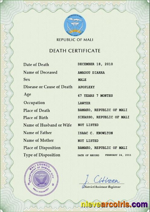 Mali death certificate